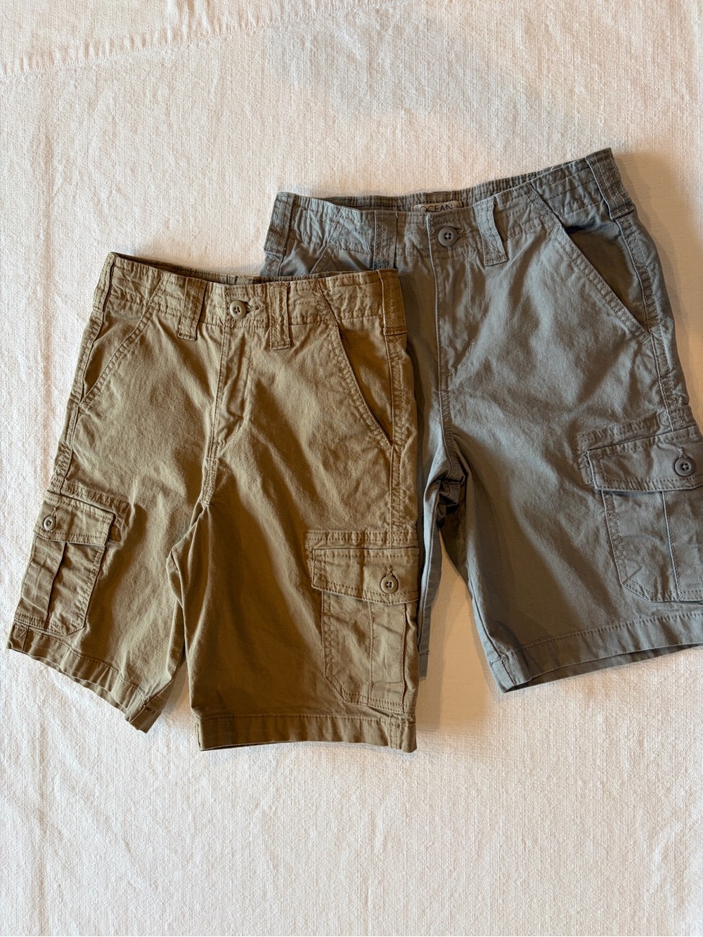 Lot Of 2 Boys Size 12 Cargo Shorts Ocean Coast Rip Stop Material Tan Gray